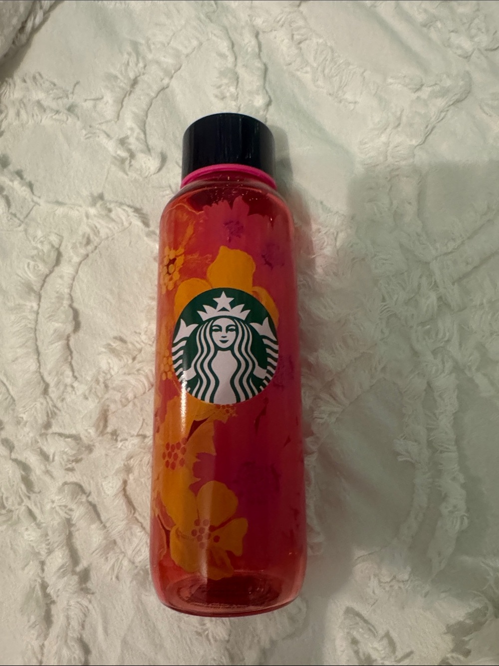 Starbucks Pink and Yellow Floral Glass Water Bottle